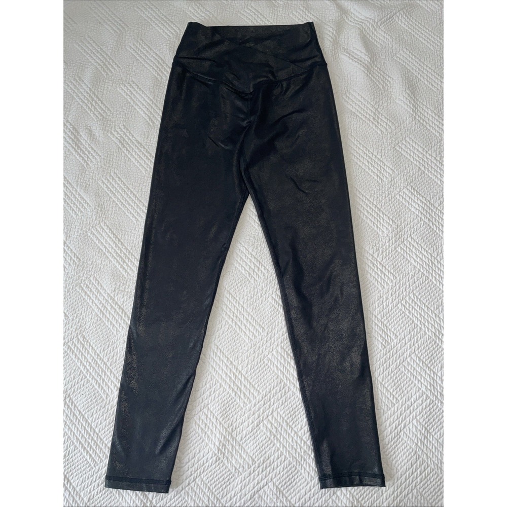 OFFLINE by Aerie The Hugger V-Waist Black Leggings Medium Faux Leather Crackle